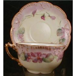 FRENCH Cup Saucer HP ANTIQUE Klingenberg #1045753