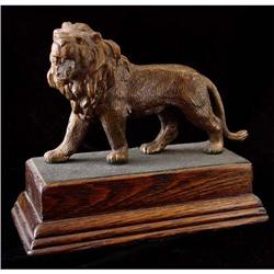 Bronze Lion Figurine on Wood Base #1045865