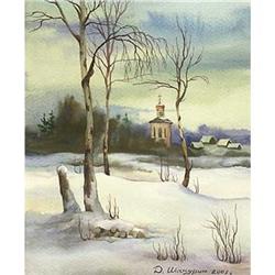 Original watercolor  Winter landscape  #1053804