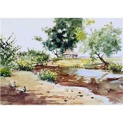 Original watercolor "Village landscape" #1053815