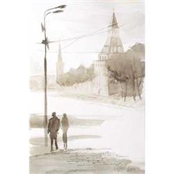 Original watercolor "Moscow landscape" #1053817