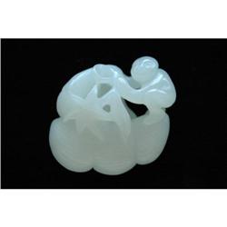 Carved White Jade Boy Pick LotusRoot #1053840