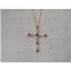 Image 1 : Estate 14K YG Gold Ruby Diamond Cross Necklace #1054099