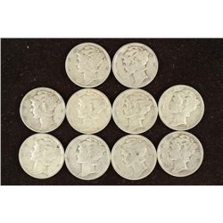 10 ASSORTED 1930'S & 40'S MERCURY DIMES