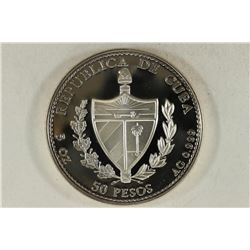 1992 CUBA SILVER PROOF 50 PESOS 5 OZ. OF SILVER