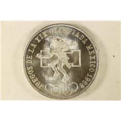 1968 MEXICO OLYMPICS SILVER 25 PESO BRILLIANT UNC