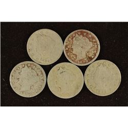 1890, 92, 93, 95 & 1896 LIBERTY "V" NICKELS