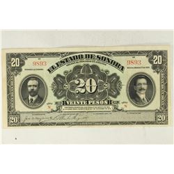 1915 MEXICAN 20 PESOS PRINTED BY AMERICAN BANK