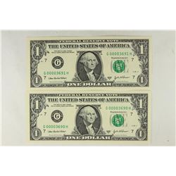 2-2003-A $1 FRN'S LOW CONSECUTIVE SERIAL 'S UNC