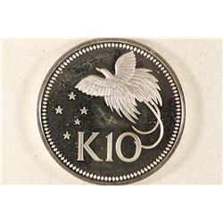 1975 PAPUA NEW GUINEA 10 KINA SILVER PROOF