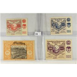 4 ASSORTED GERMAN NOTGELDS 2-10 & 2-20 HELLERS