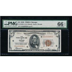 1929 $5 Chicago National Bank Note PMG 66EPQ