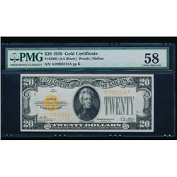 1928 $20 Gold Certificate PMG 58