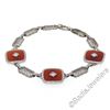Image 1 : Antique Art Deco 14kt White Gold Carnelian and Diamond Etched Filigree Bracelet