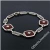 Image 3 : Antique Art Deco 14kt White Gold Carnelian and Diamond Etched Filigree Bracelet