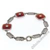 Image 4 : Antique Art Deco 14kt White Gold Carnelian and Diamond Etched Filigree Bracelet