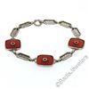 Image 6 : Antique Art Deco 14kt White Gold Carnelian and Diamond Etched Filigree Bracelet