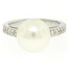 Image 1 : 14k White Gold 10.6mm Akoya Pearl Ring w/ 0.54 ctw F VS Round Diamond Accents