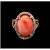 Image 2 : 7.78 ctw Coral and Diamond Ring - 14KT Rose Gold