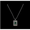 Image 2 : Platinum GIA Certified 6.98 ctw Emerald and Diamond Pendant With Chain