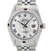 Image 1 : Rolex Mens Stainless Steel Silver MOP Roman 36MM Diamond & Ruby Datejust Wristwa