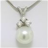 Image 1 : 14k White Gold 0.48 ctw VS Diamond Large 12mm Pearl Pendant w/ 18" Chain