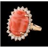 Image 1 : 9.47 ctw Coral and Diamond Ring - 14KT Rose Gold
