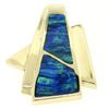 Image 2 : 14k Yellow Gold 2 Inlaid Freeform Geometric Blue & Green Boulder Opal Pendant