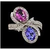 Image 2 : 2.55 ctw Tanzanite, Pink Sapphire, and Diamond Ring - 14KT White Gold