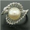 Image 3 : Vintage 14K White Gold 8.5mm Pearl Bezel Diamond 2 Wave Bypass Cocktail Ring