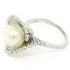 Image 4 : Vintage 14K White Gold 8.5mm Pearl Bezel Diamond 2 Wave Bypass Cocktail Ring