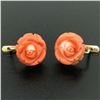 Image 2 : Antique 18kt Yellow Gold Carved Coral Flower Drop Earrings