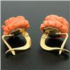 Image 5 : Antique 18kt Yellow Gold Carved Coral Flower Drop Earrings