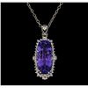 Image 2 : 20.72 ctw Tanzanite and Diamond Pendant With Chain - 14KT White Gold