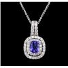 Image 2 : 1.36 ctw Tanzanite and Diamond Pendant With Chain - 14KT White Gold