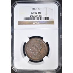 1853 LARGE CENT NGC XF-40 BN