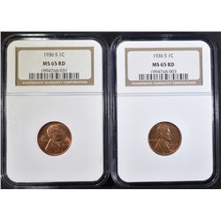 2- 1936-S LINCOLN CENTS NGC MS-65 RD