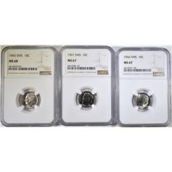 1965, 66 & 67 SMS ROOSEVELT DIMES, NGC MS-67