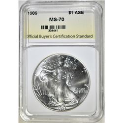 1986 AMERICAN SILVER EAGLE, OBCS PERFECT GEM BU