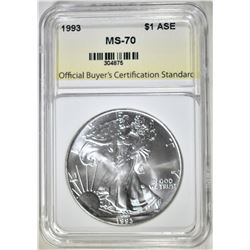 1993 AMERICAN SILVER EAGLE, OBCS PERFECT GEM BU