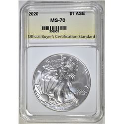 2020 AMERICAN SILVER EAGLE, OBCS PERFECT GEM BU