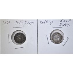 1858-O & 1861 EF SEATED HALF DIMES