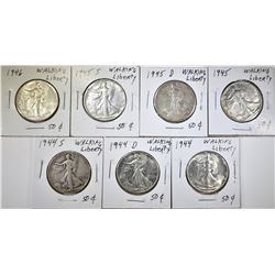 LOT OF 7 WALKING LIBERTY HALF DOLLARS: