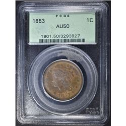 1853 LARGE CENT  PCGS AU-50