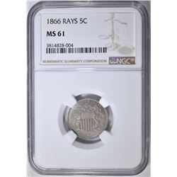 1866 RAYS SHIELD NICKEL  NGC MS-61