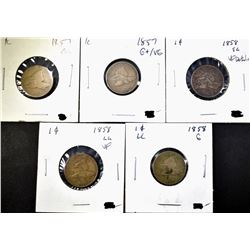 2 1857 & 3 1858 FLYING EAGLE CENTS MIXED GRADES