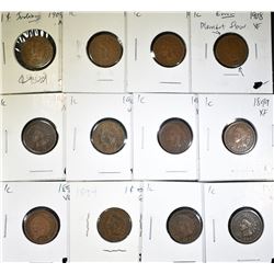 12 INDIAN CENTS MIXED DATES AND GRADES