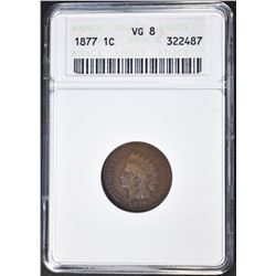 1877 INDIAN CENT, ANACS VG-8 KEY COIN
