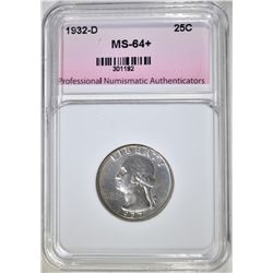 1932-D WASHINGTON QTR, PNA SUPERB GEM BU+