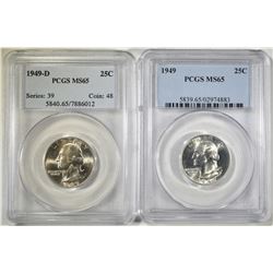 1949 & 49-D WASHINGTON QTRS, PCGS MS-65